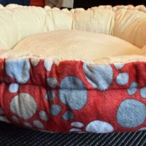 Cream & Red with Paw Prints - cat bed or small dog bed
