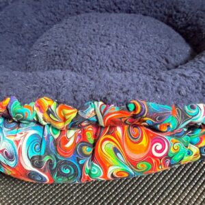 Blue Sherpa and Multi-Color Pattern - cat bed or small dog bed