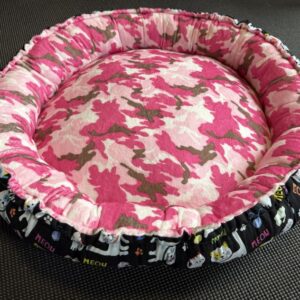 Pink Camo & Black Cats/Meow Pattern Bed