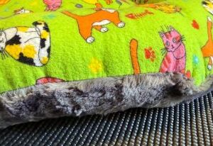 Black, White, Green, Cute Cat Print - cat bed