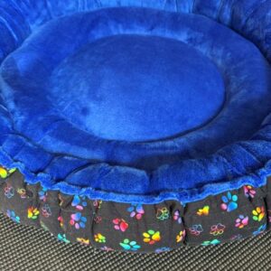 Blue & Black Dog Bed with Rainbow Paw Prints