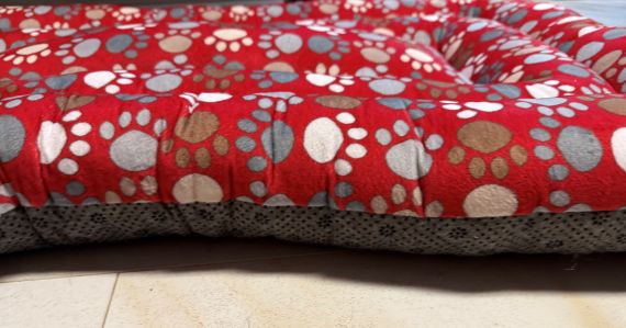 Dog Bed or Crate Mat - Red, Paw Prints, Non-Slip Backing