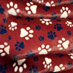 Large Dog Bed - Luxuriously Soft, Red with Paw Prints